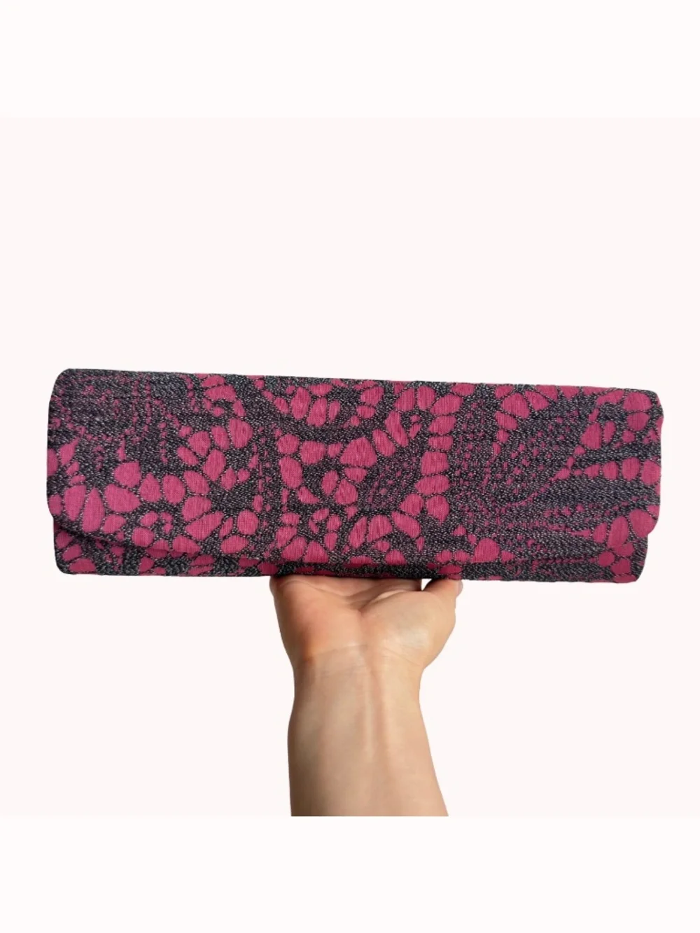 Vintage Pink Black Fabric Clutch Evening Bag Wedding Purse Formal Party Makeup